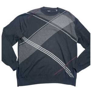 Haggar Mens Argyle Sweater Black Gray Long Sleeve Cotton Casual Pullover Large